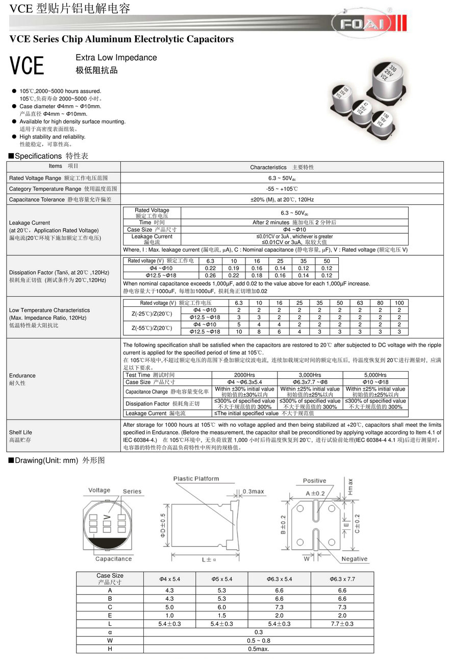 VCE Series Chip Aluminum Electrolytic Capacitors